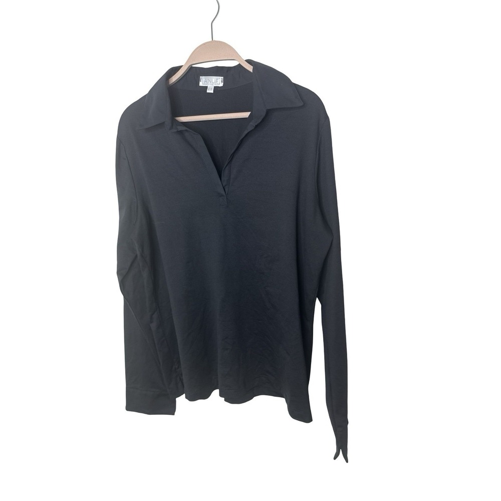A'NUE LIGNE Black blouse tactel lycra v-Neck collar Long Sleeve Top L1 large